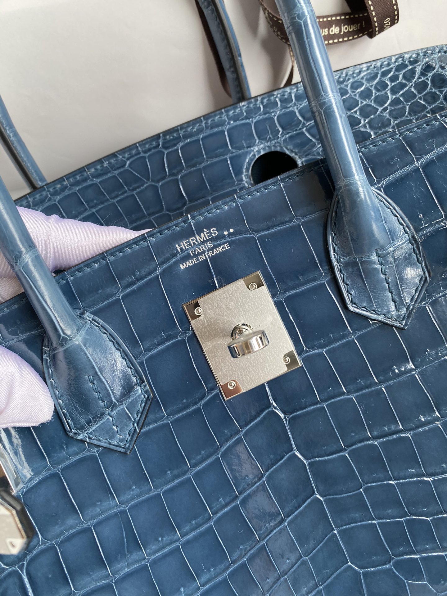 Hermes Birkin 30CM Handmade Bag In Blue Tempete Crocodile Niloticus Shiny Skin